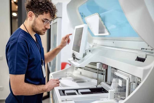 Laboratory worker analysing samples